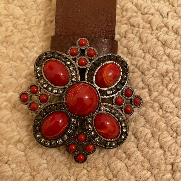 Harold’s Brown Leather Belt with Red Buckle - Picture 8 of 9